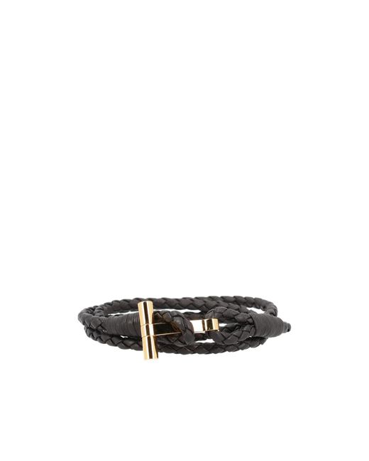 Tom Ford White T Plaque Braided Bracelet for men