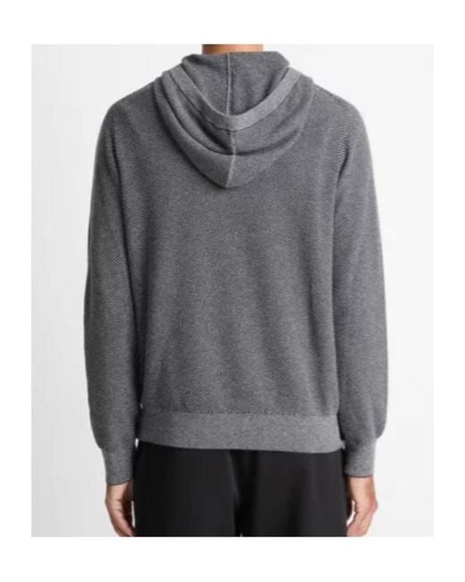 Vince Gray Geometric Jacquard Knit Hoodie for men