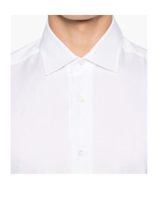 Mazzarelli White Lapel Long Sleeve Shirt for men