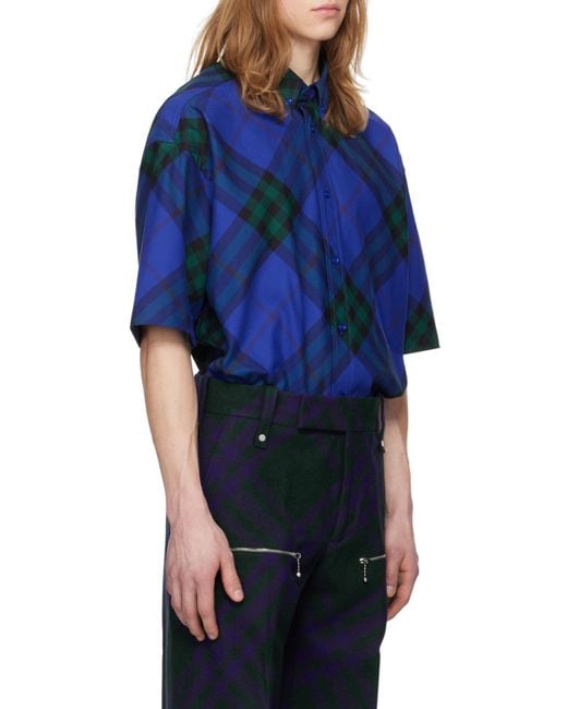 Burberry Blue Checkered Short-Sleeved Shirt for men