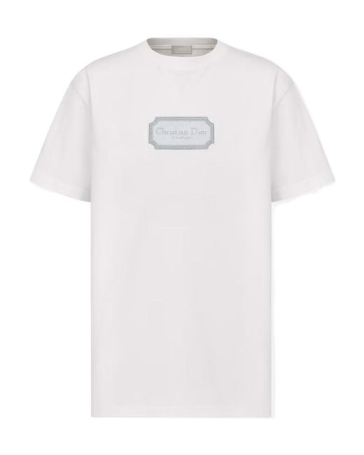 Dior White Homme Logo Patch Round-Neck T-Shirt for men