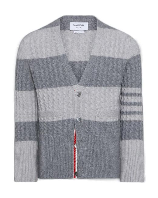 Thom Browne Gray 4R-Bar Striped Cardigan for men