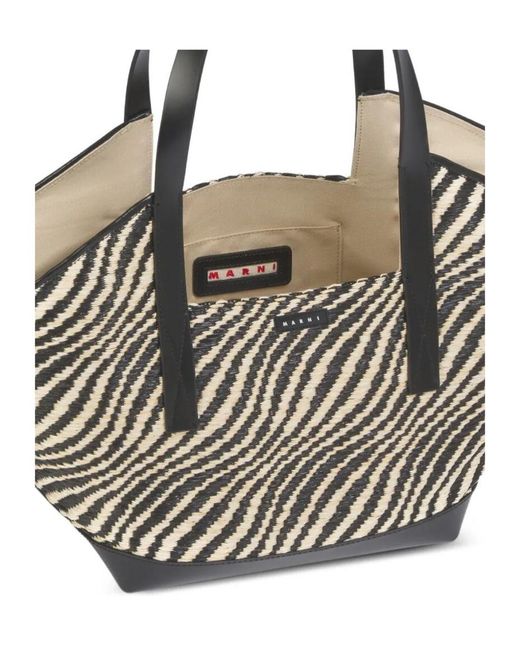 Marni Gray Raffia-Effect Waves Small Tote Bag