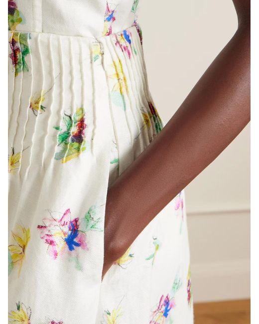 Gabriela Hearst White Penelope Pintucked Floral-Print Linen-Twill Maxi Skirt