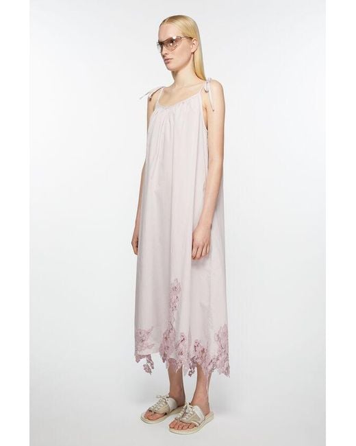 Acne White Floral-Lace Detail Poplin Midi Dress