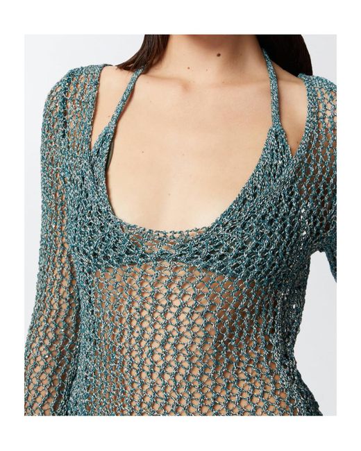 Pinko Blue Halterneck Triangle-Cup Knitted Top