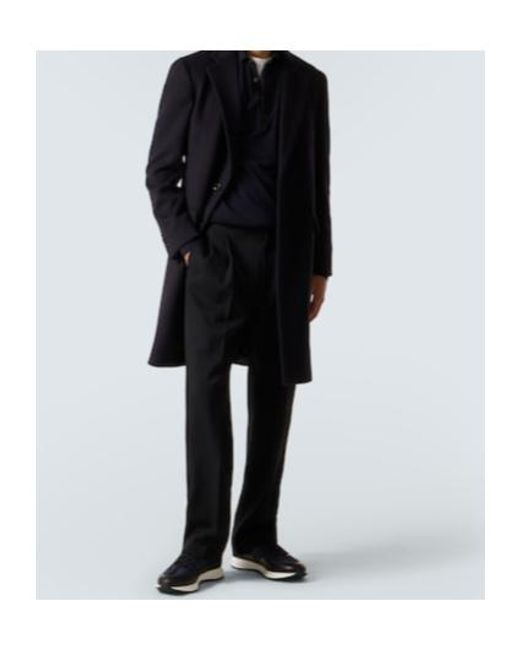 John Lobb Blue Leather-Trimmed Slip-On Sneakers for men