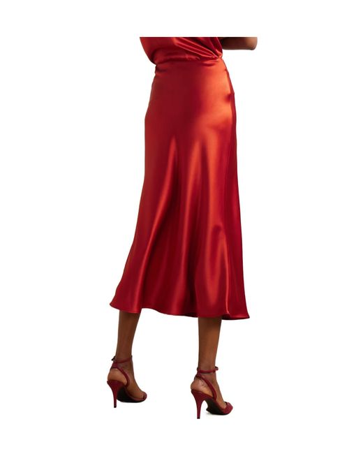 Galvan Red Valletta Draped Satin Midi Skirt