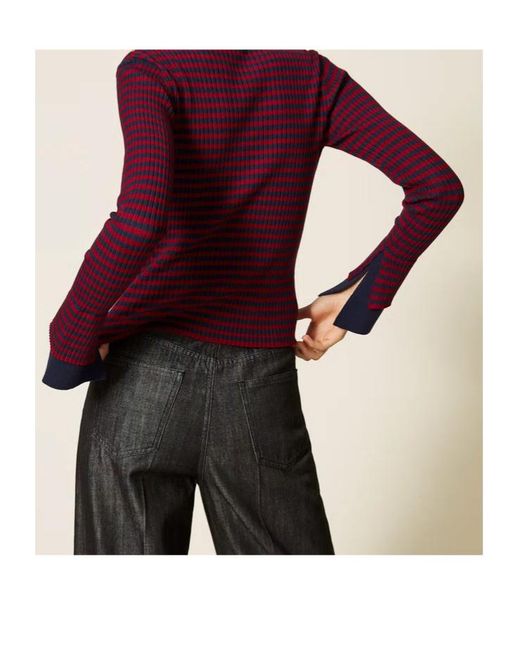 Twinset Purple Striped High-Neck Pullover