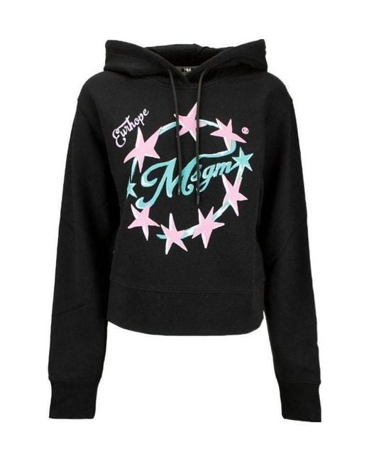 MSGM Black Logo-Print Hoodie