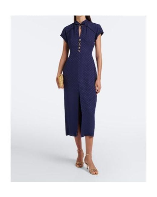 Alessandra Rich Blue Silk Jacquard Midi Dress