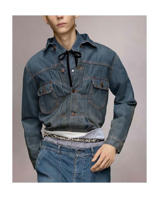 Maison Margiela Blue Pleated Denim Jacket for men