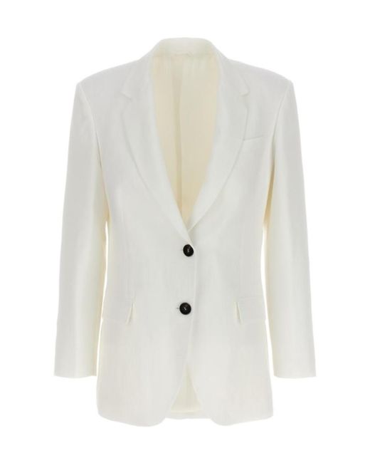 Brunello Cucinelli White Flap-Pocketed Single-Breasted Blazer