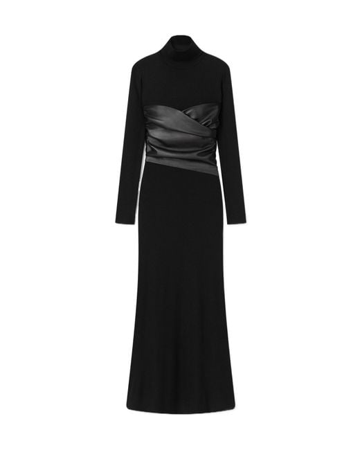 Nanushka Black Draped-Panel Roll-Neck Maxi Dress