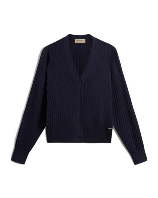 Woolrich Blue V-Neck Ribbed Cardigan