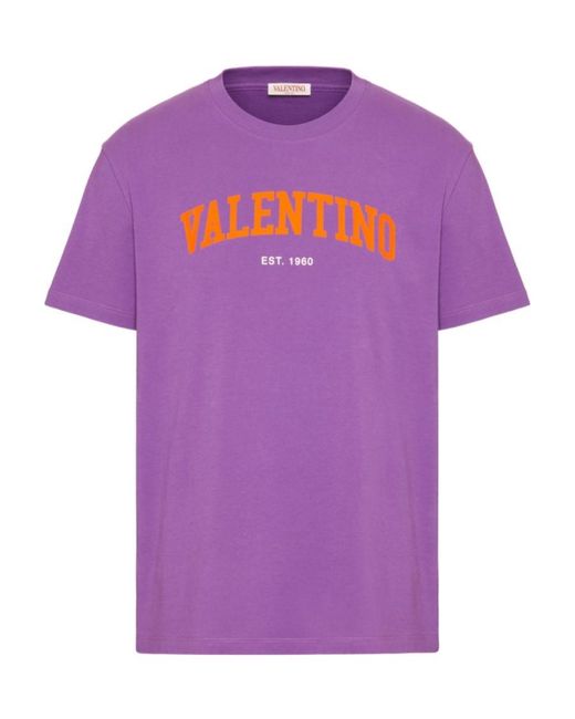 Valentino Purple Logo Printed Crewneck T-Shirt for men