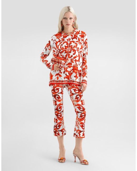 Dolce & Gabbana Red Majolica-Print Charmeuse Trousers