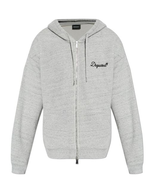 DSquared² Gray Logo-Embroidered Drawstring Hoodie for men