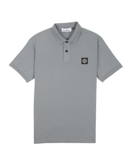 Stone Island Gray Logo Patch Short-Sleeved Polo Shirt for men