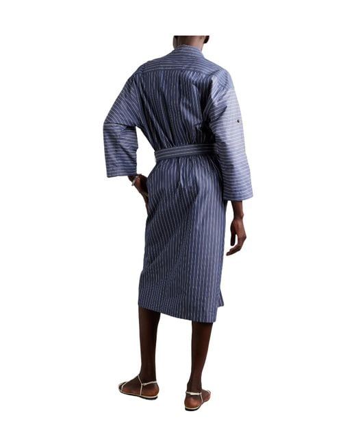 Lafayette 148 New York Blue Belted Striped Cotton-Poplin Midi Shirt Dress