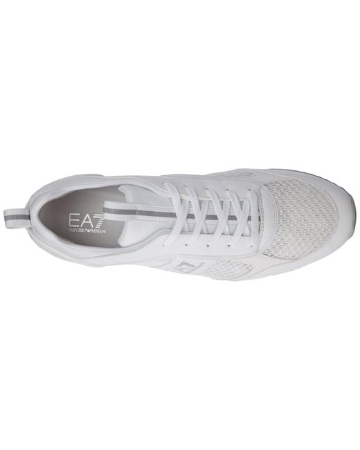 Emporio Armani White Ea7 Side Stripe Lace-Up Sneakers for men