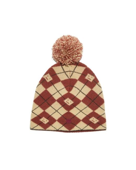 Acne Brown Argyle Knit Beanie Hat
