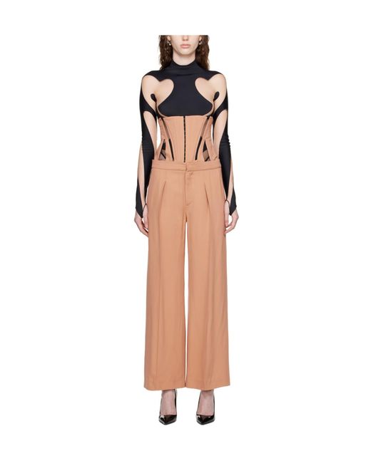 Mugler Natural Waist Stitching Casual Pants