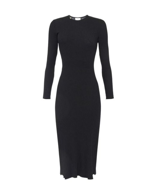 Elisabetta Franchi Black Ribbed-Knit Midi Dress