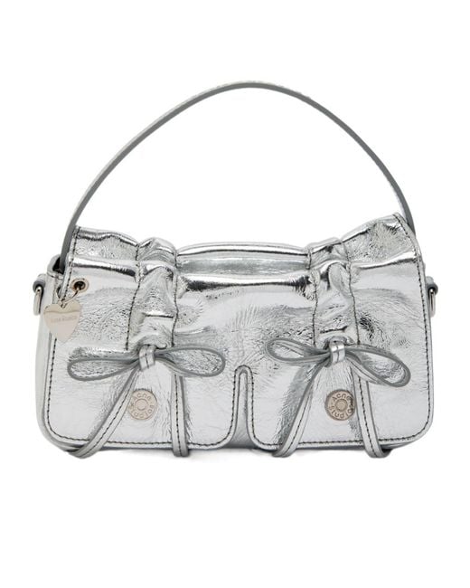Acne Multipocket Micro Metallic Leather Top Handle Bag