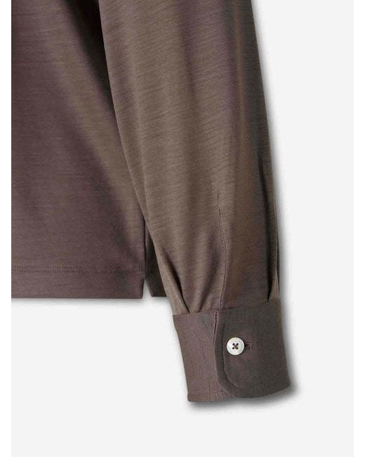 Herno Brown Button-Up Neck Long-Sleeved Polo Shirt for men