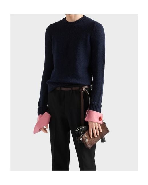 Prada Blue Shetland Wool Crew-Neck Sweater for men