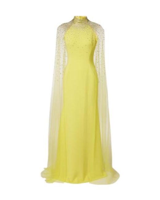 Jenny Packham Yellow Limelight Caped Embellished Gown