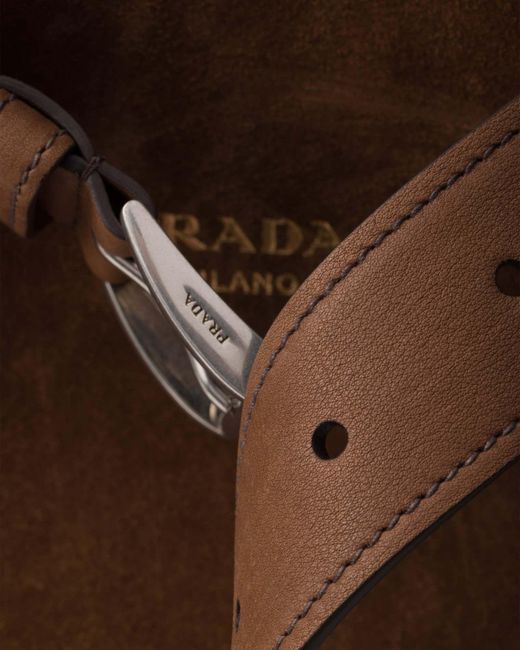 Prada Brown Buckle Suede Bag With Belt for men