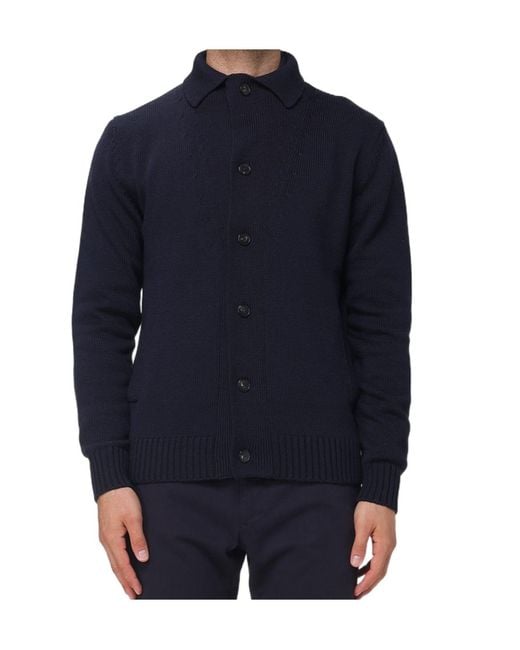 Zanone Blue Long-Sleeve Single-Breasted Cardigan for men
