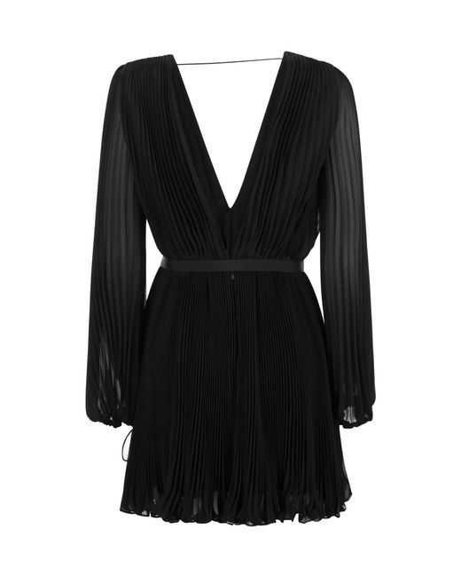 Max Mara Black Visita V-Neck Pleated Mini Dress