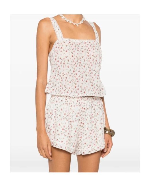Posse Natural Charlotte Floral-Print Lace-Trim Cotton Tank Top