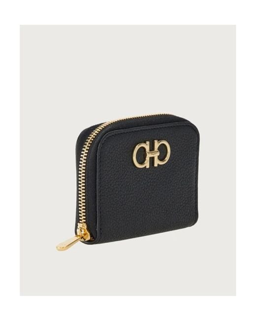 Ferragamo Black Ferragamo Gancini Zipped Card Holder