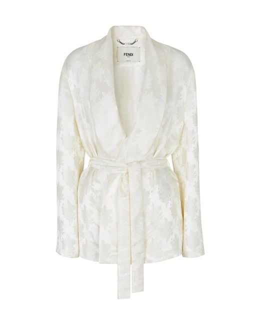 Fendi White Floral Motif Wrap Jacket