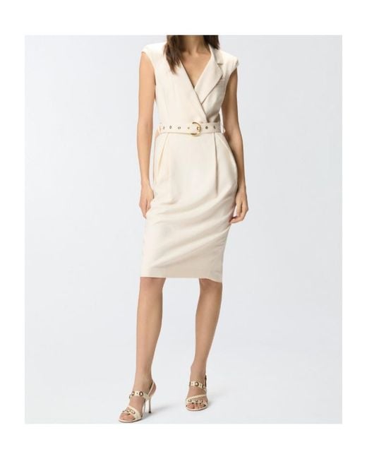 Pinko White Belt Midi Wrap Dress
