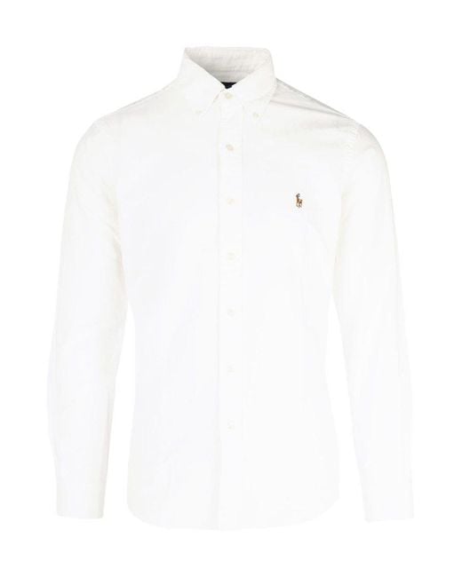 Polo Ralph Lauren White Pony Embroidered Curved Hem Shirt for men