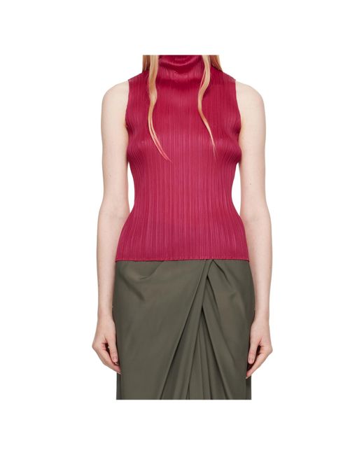 Pleats Please Issey Miyake Red Sleeveless Knitted Vest