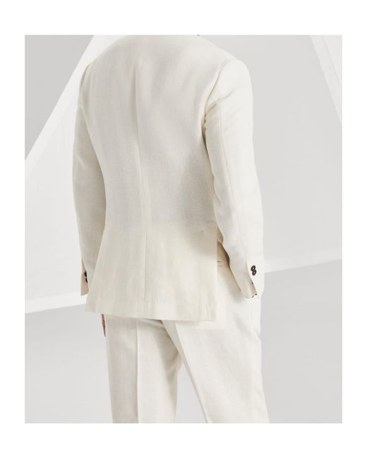 Brunello Cucinelli White Textured Striped Diagonal Deconstructed Blazer for men