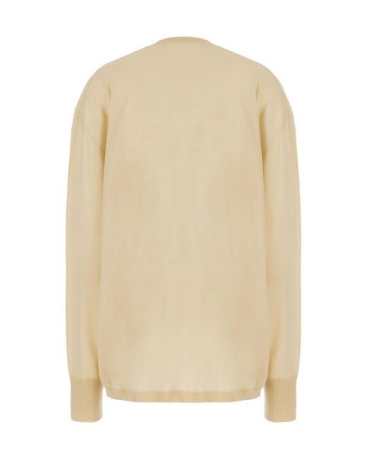 Quira Natural Asymmetric V-Neck Knitted Sweater