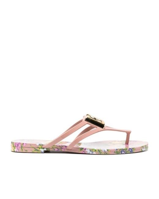 Dolce & Gabbana Multicolor Logo Thong Flip-Flops Slides