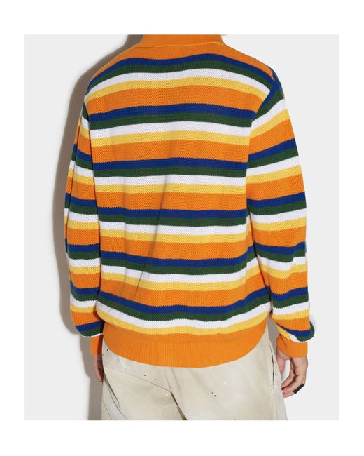 DSquared² Orange Horizontal-Stripe Polo Shirt for men