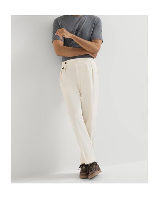 Brunello Cucinelli White Garment-Dyed Trousers for men