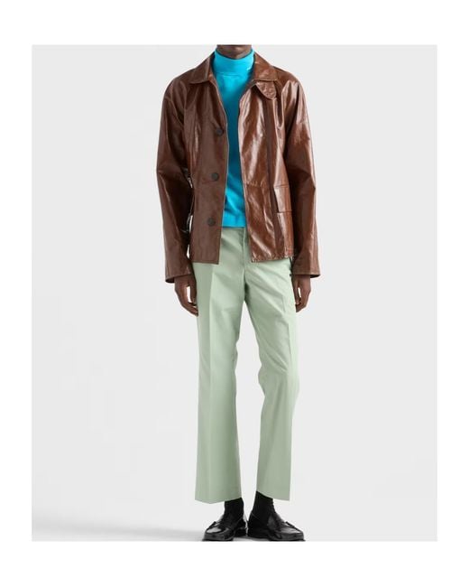 Prada Brown Vintage-Look Leather Blouson Jacket for men