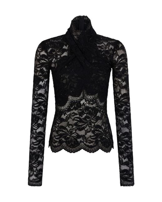 Rabanne Black Long-Sleeved Lace Top