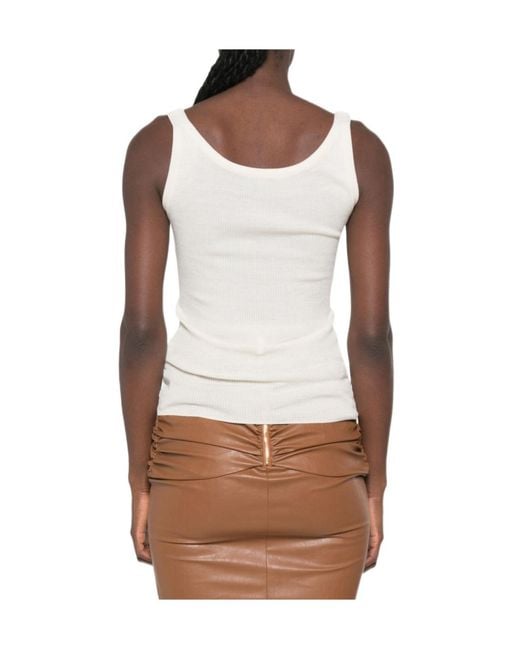 Elisabetta Franchi White Ribbed-Knit Logo-Patch Vest