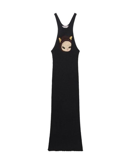 Stella McCartney Black Upset Kitty Crocheted Patch I-Back Medium Length Dress